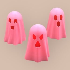 3D-Printed Pink Ghost Figurine Trio – Halloween Desk Décor & Fidget Buddies