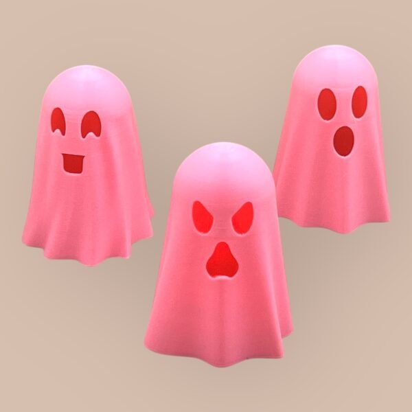3D-Printed Pink Ghost Figurine Trio – Halloween Desk Décor & Fidget Buddies