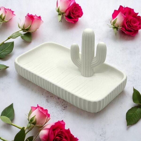 3D-Printed White Cactus Ring Holder & Trinket Tray