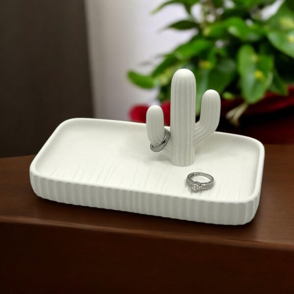 3D-Printed White Cactus Ring Holder & Trinket Tray - Image 2