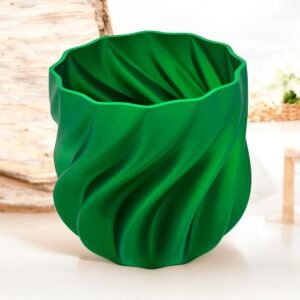 3D-Printed Green Twisted Planter – Modern Sculptural Vase