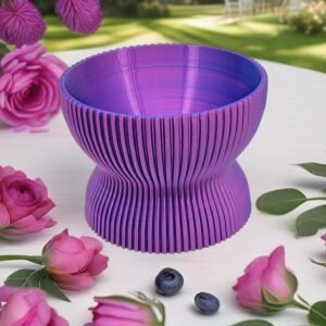 3D-Printed Purple Ribbed Hourglass Bowl