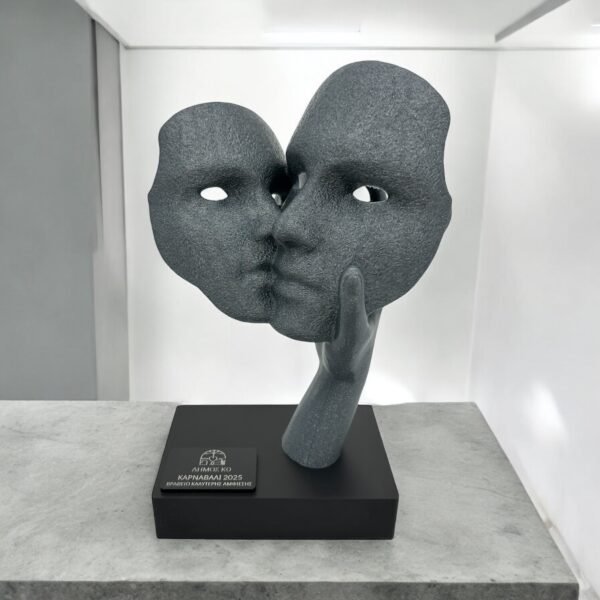 3D-Printed Speckled Gray Kissing Mask Sculpture