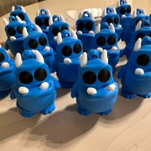 3D-Printed Blue Horned Monster Keychain