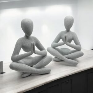 3D-Printed Grey Meditating Sculpture Duo