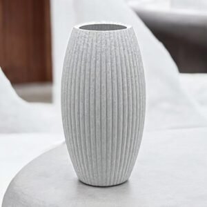 3D-Printed Ribbed Stone-Gray Minimalist Vase