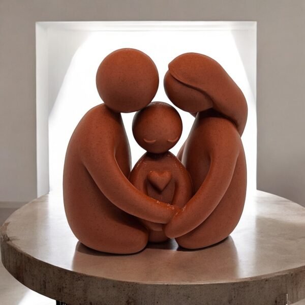 3D-Printed Terracotta Family Embrace Sculpture