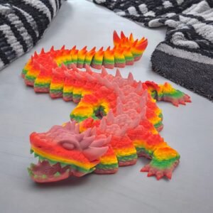 Rainbow Gradient Articulated Dragon Sculpture