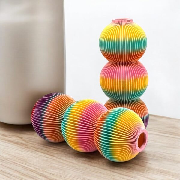 Rainbow Ribbed Triple-Gourd Vase
