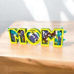 Layered “MOM” Floral Shadow Box Décor (Yellow/Teal/Brown/Purple)