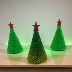 Textured Christmas Tree Decoration with Red Star – Festive Tabletop Ornament