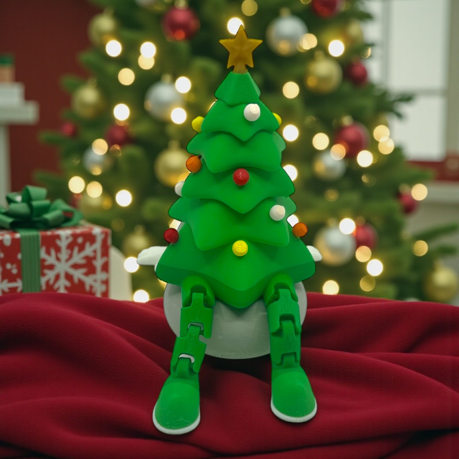 Sitting Christmas Tree Figurines – Dangly Legs Holiday Decor (Green & Rainbow Edition) - Image 2