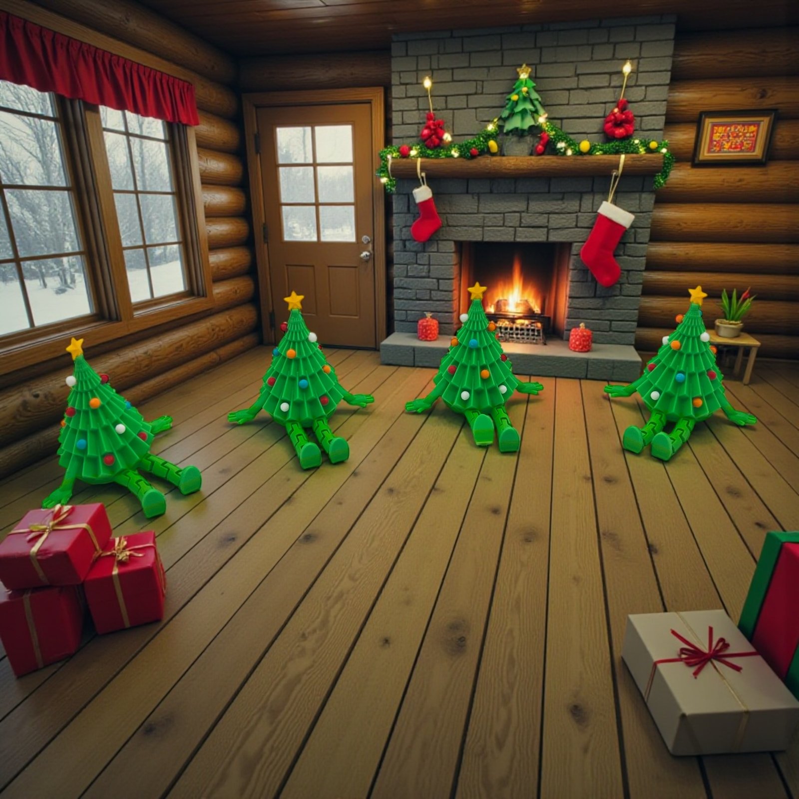 Sitting Christmas Tree Figurines – Dangly Legs Holiday Decor (Green & Rainbow Edition) - Image 4