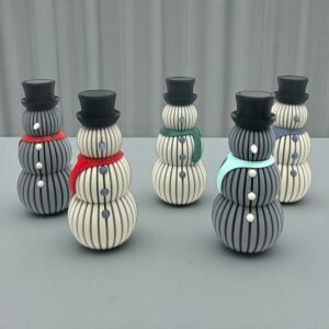 Modern Snowman Figurines – Minimalist Striped Christmas Decor (Assorted Scarves)