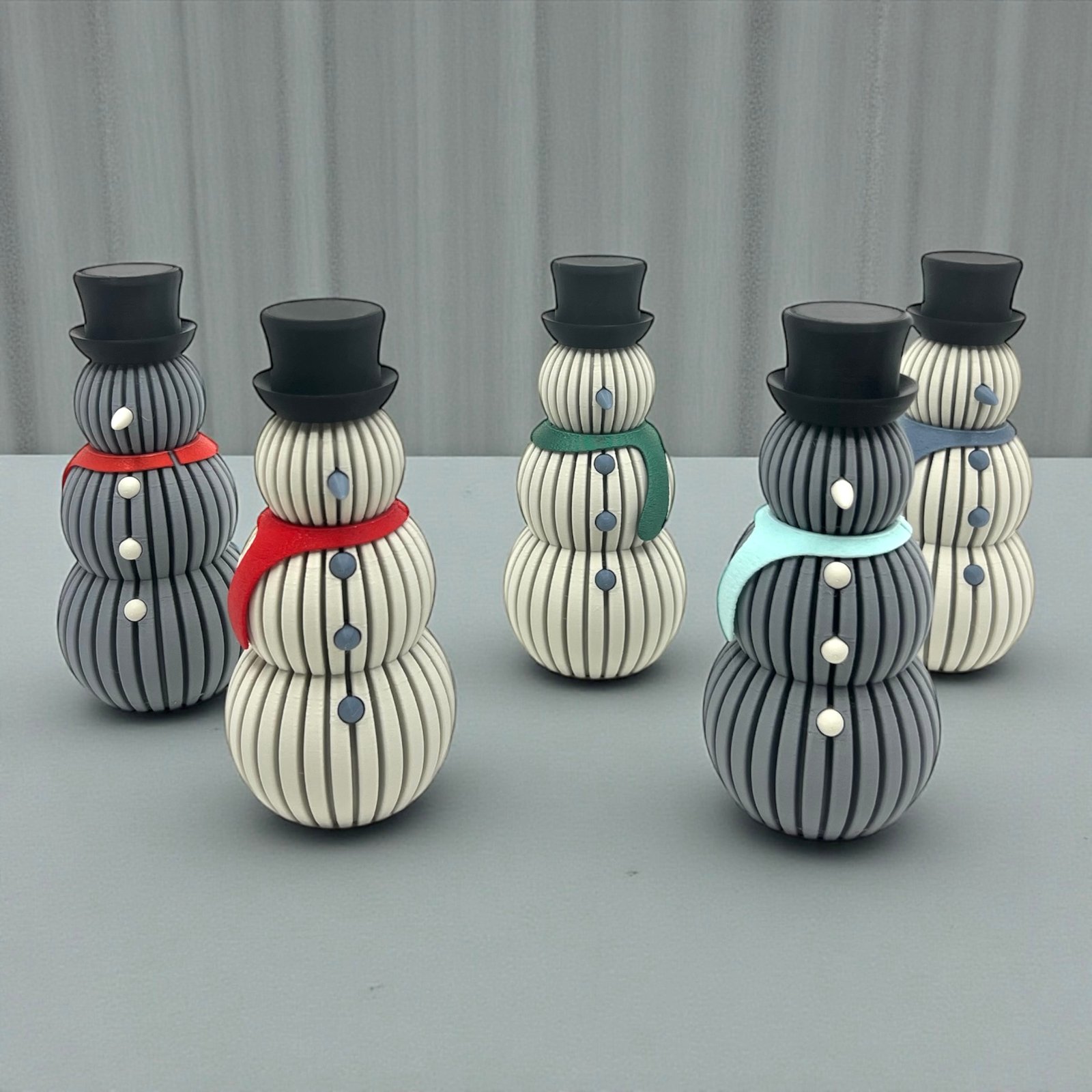 Modern Snowman Figurines – Minimalist Striped Christmas Decor (Assorted Scarves)