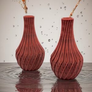 Ribbed Red Decorative Vase