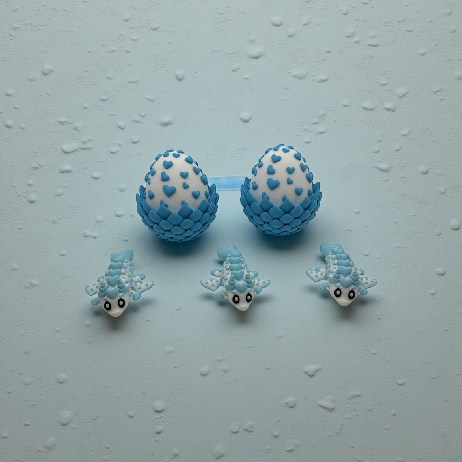 Heart Egg Dragon Split Figurine Set Blue colors
