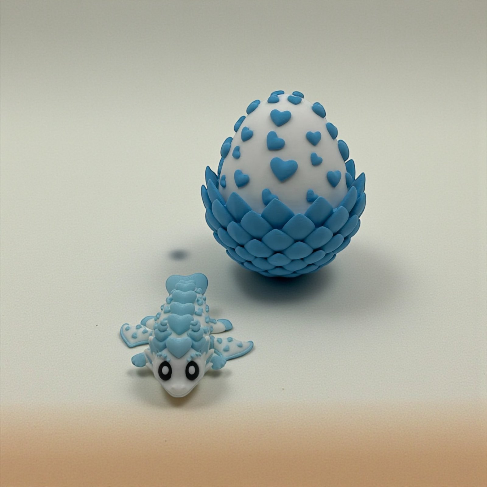 Heart Egg Dragon Split Figurine Set in Blue