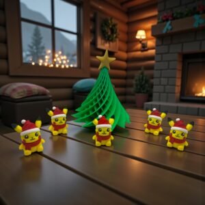 Festive Electric Pikachu Mini Figurines with Christmas Tree